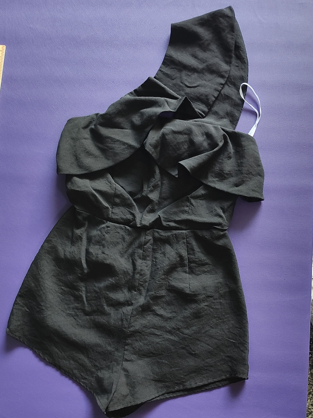 Lulu's Black One-Shoulder Ruffle Romper
